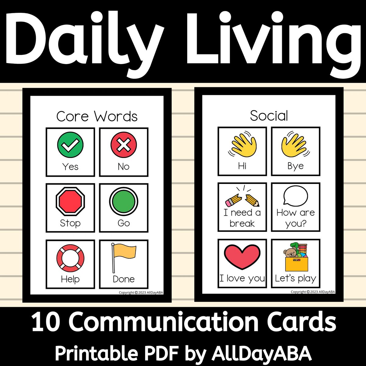 daily living communication cards for non verbal autism aac visuals and aba
